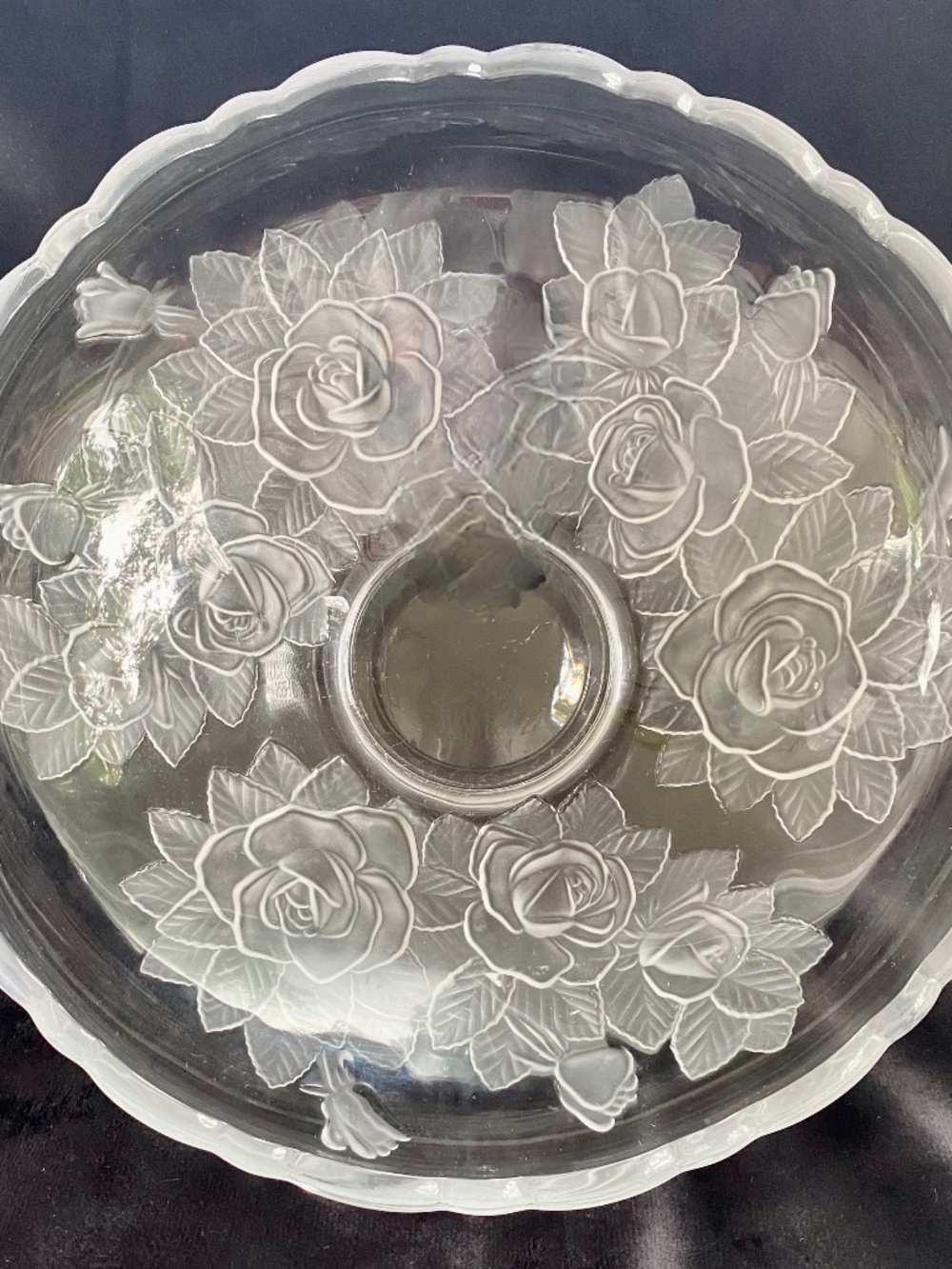 Vintage Glass Bowl with Etched Roses. Mikasa Studio Nova